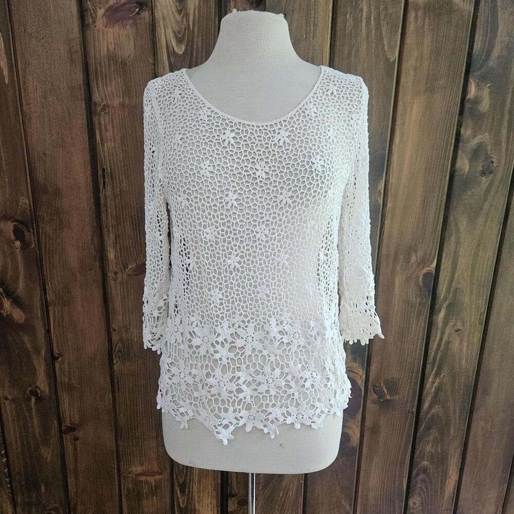 White lace crochet floral top, 100% cotton